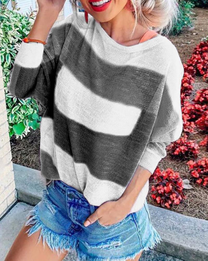 

Colorblock Insert Round Neck Batwing Sleeve Blouse, Gray