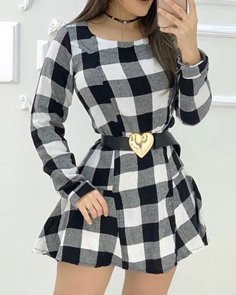 

Plaid Long Sleeve Dress, Gray