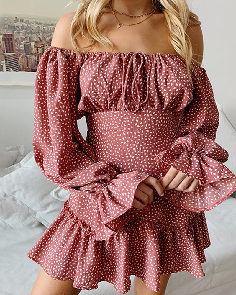 

Off Shoulder Ruffle Mini Dress, Pink