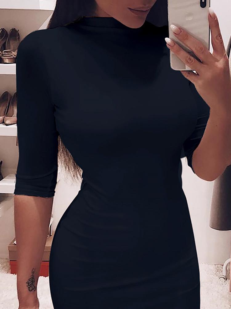 

Half Sleeve Solid Irregular Bodycon Dress, Black