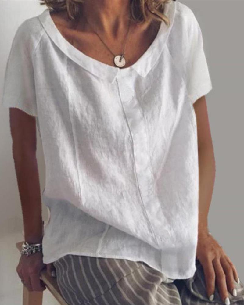 

Linen Blend Short Sleeve Top, White