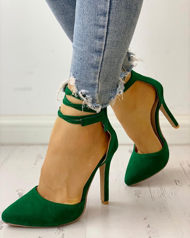 

Ankle Strap Crisscross Stiletto Pumps, Green