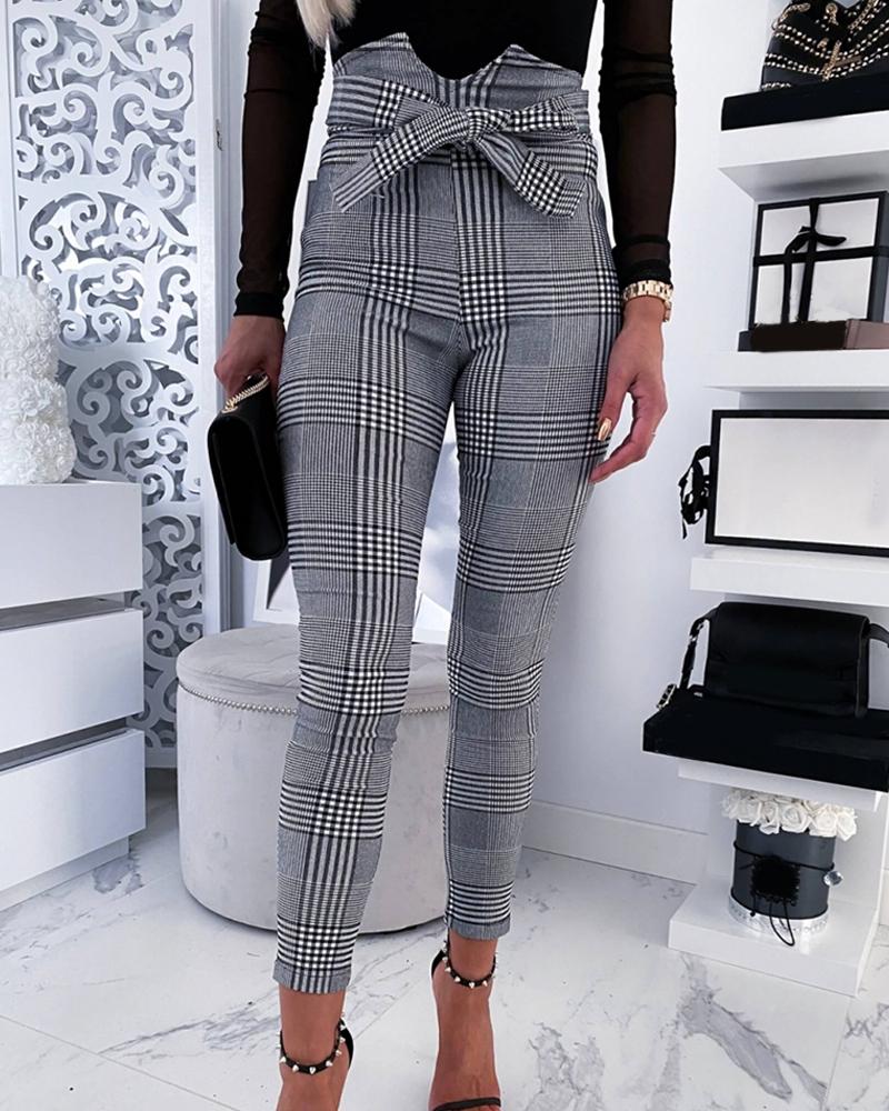 

Plaid High Waist Pants, Black&white