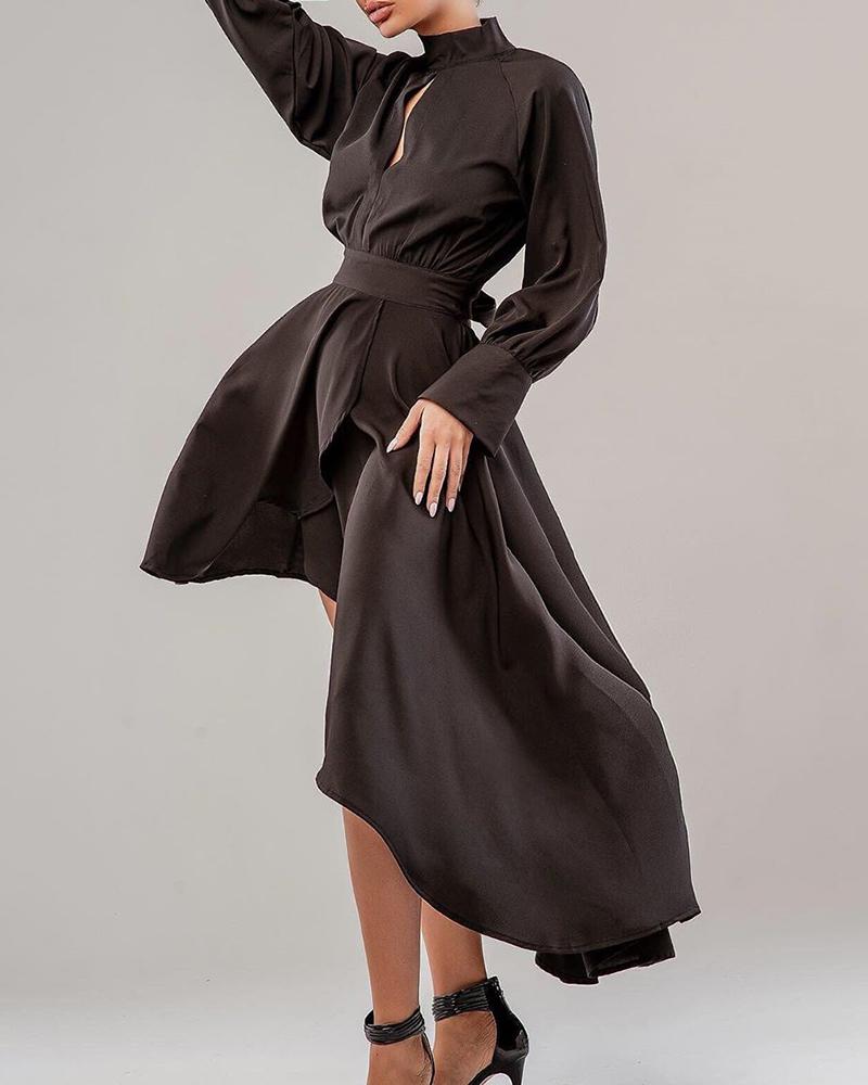 

Solid Backless Knotted Dip Hem Dress