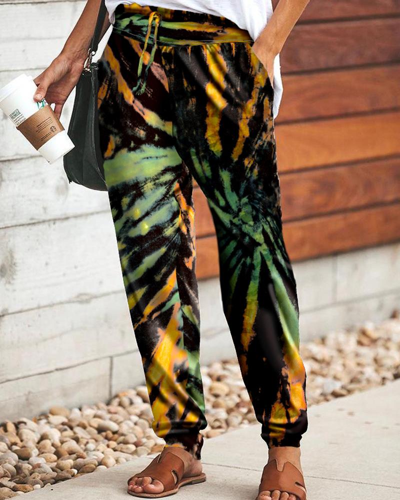 

Tie Dye Print Drawstring Casual Pants, Multicolor