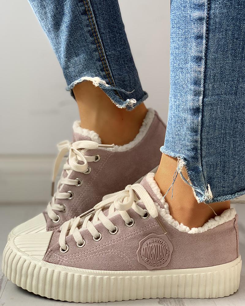 

Colorblock Eyelet Lace-Up Casual Sneakers, Light purple