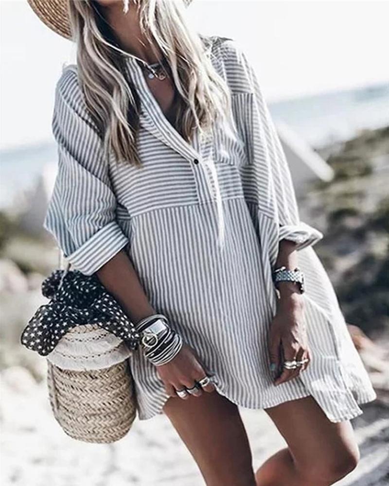 

Striped Long Sleeve Tunic Shirt, Gray