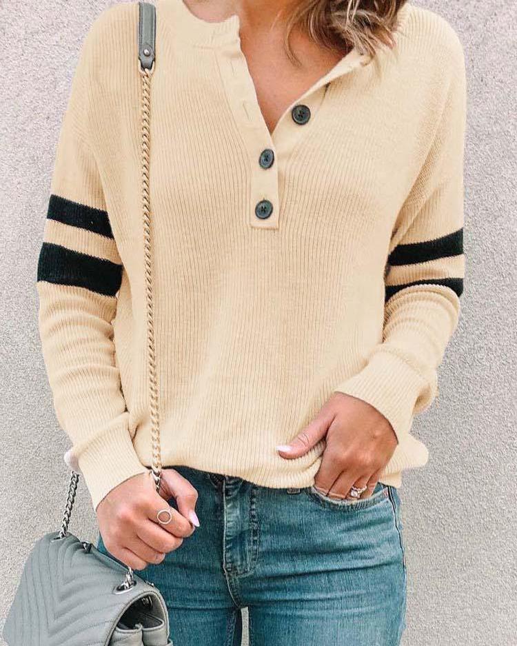 

Varsity Striped Button Detail Pullover, Khaki