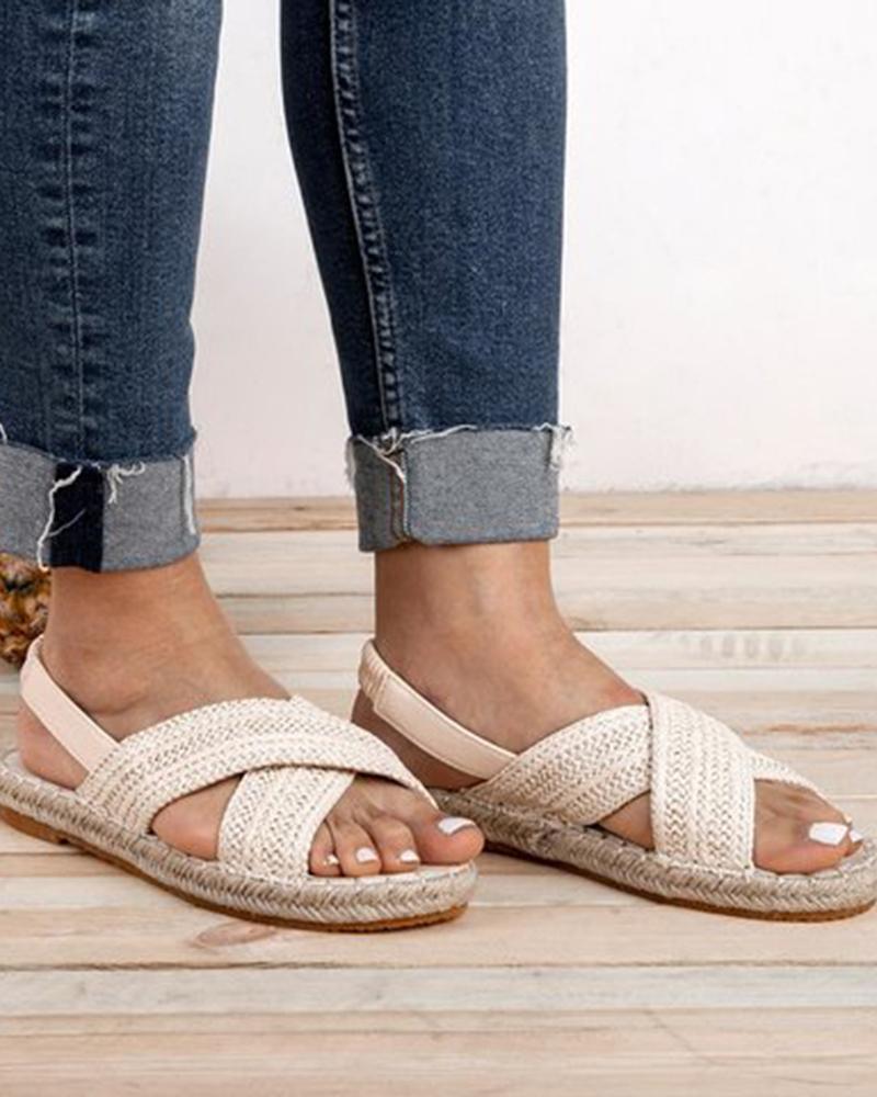 

Cross Woven Flat Sandals, Beige