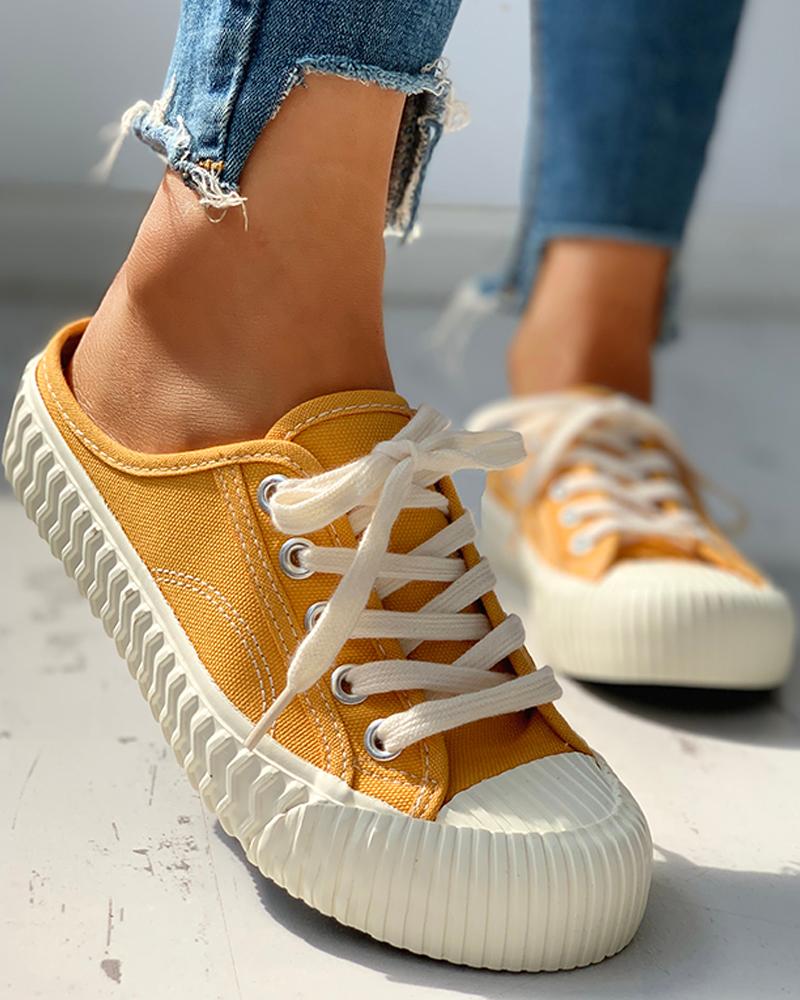 

Eyelet Lace-Up Pattern Epadrille Sneakers, Yellow