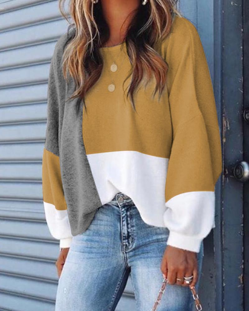 

Colorblock Buttoned Design Casual Blouse