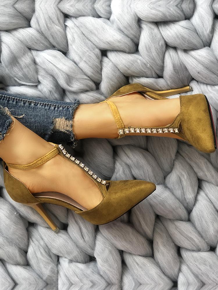 

Glittering Embellished T-Strap Pointed Toe Heels