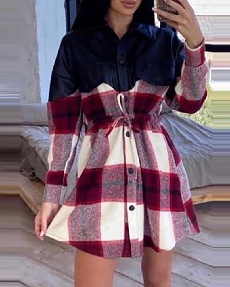 

Plaid Print Buttoned Shirt Dress, Red