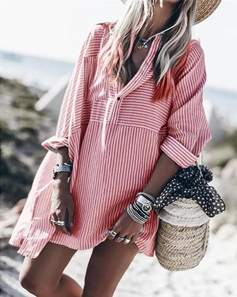 

Striped Long Sleeve Tunic Shirt, Red