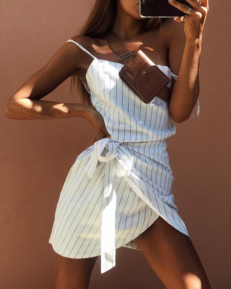 

Striped Tie Waist Cami Mini Dress, White