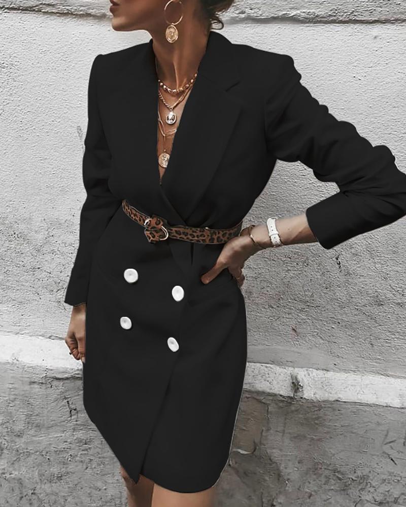 

Solid Double Breasted Longline Blazer Coat, Black