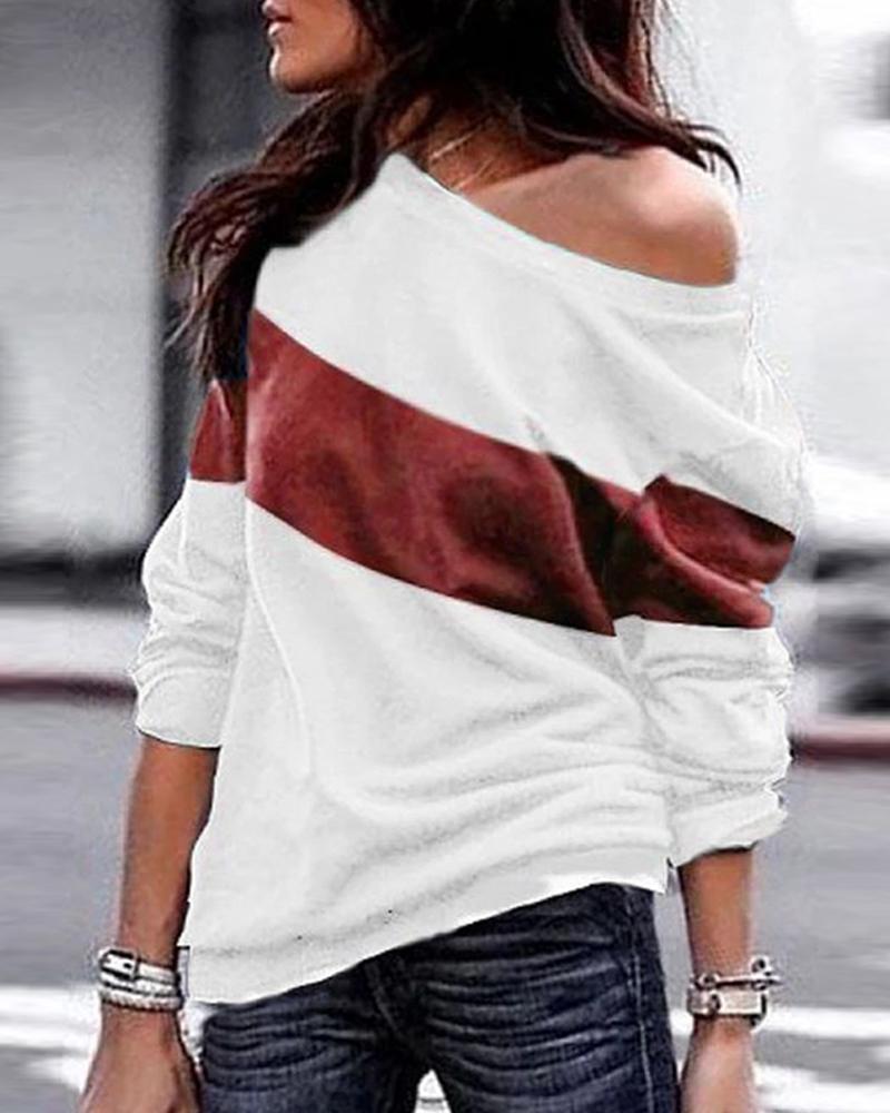 

Color Block Long Sleeve Casual Top, Red