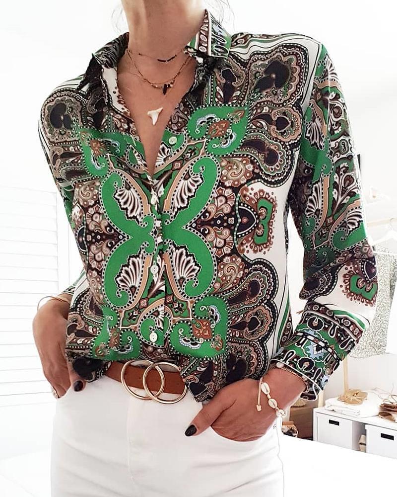 

Buttoned Design Paisley Print Casual Shirt, Green