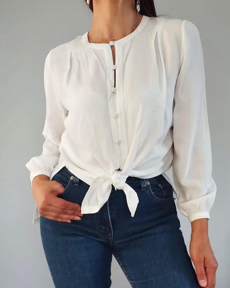 

Long Sleeve Plain Button Design Shirt, White