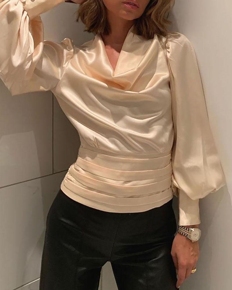 

Solid Satin Cut Out Backless Blouse, Apricot