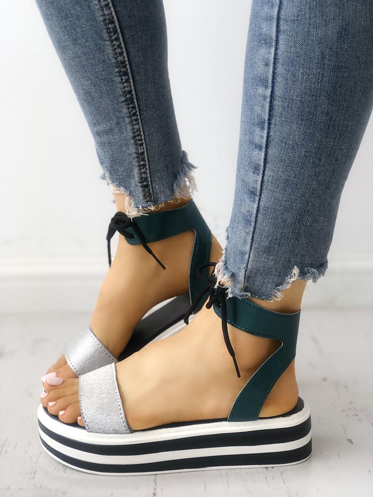 

Ladies Strappy Platform Muffin Sandals, Green