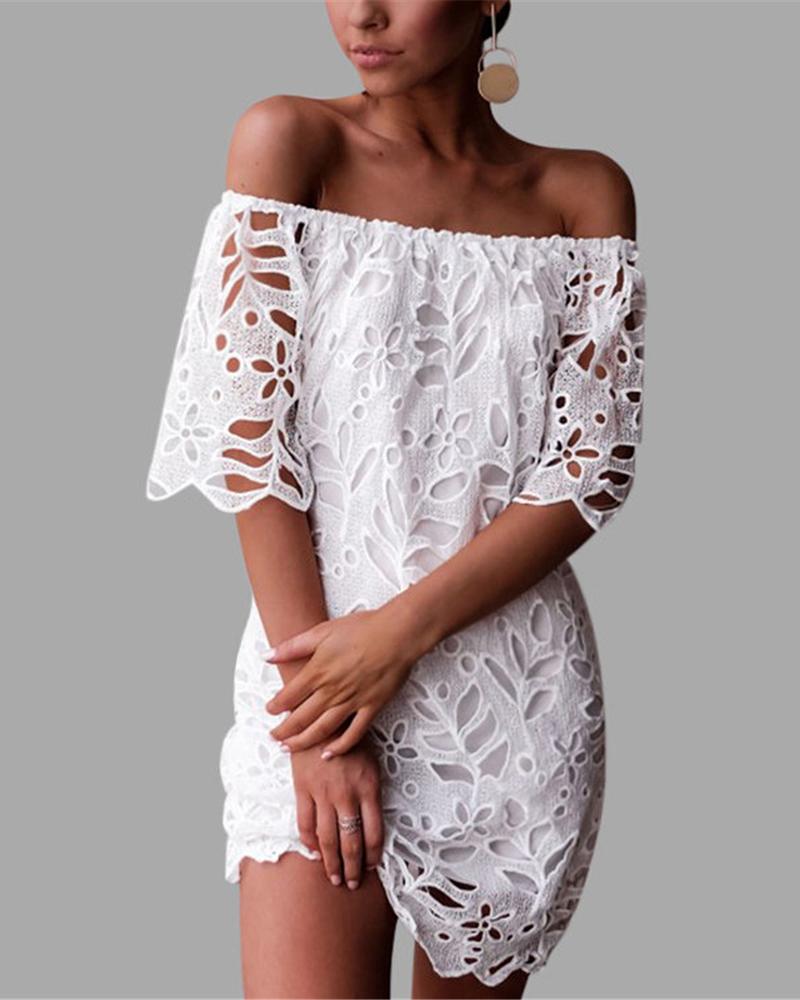 

Off Shoulder Hollow Out Lace Dress