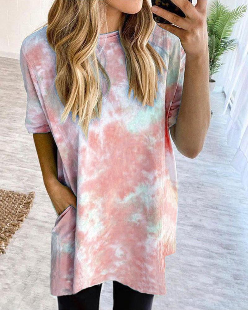 

Tie Dye Pocket T-Shirt Dress, Wine red