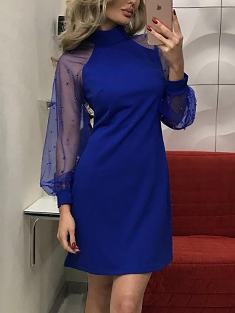 

Beading Embellished Mesh Sleeve A-Line Dress