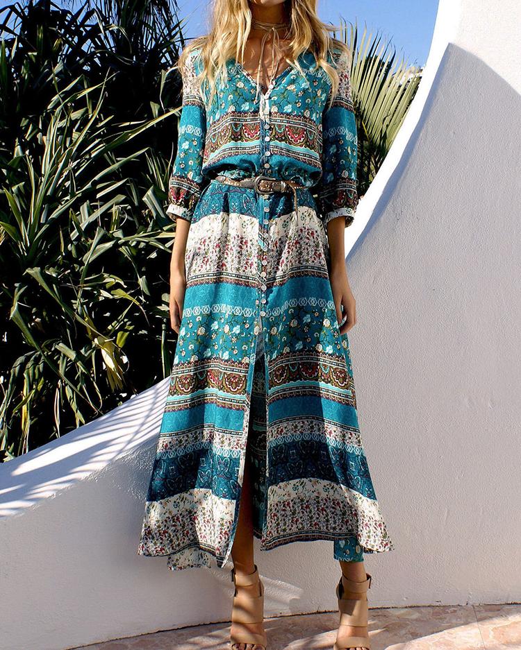 

Ethnic Printed Bandage Boho Maxi Dress, Wine red