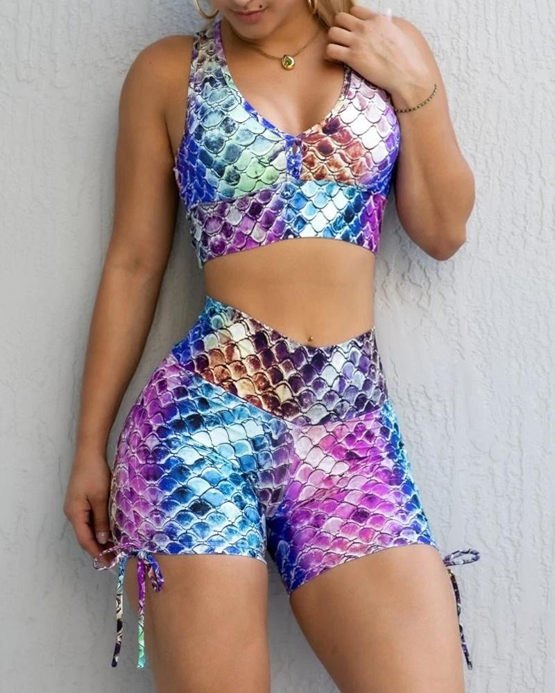 

Scale Print Tank Top & Short Set, Multicolor