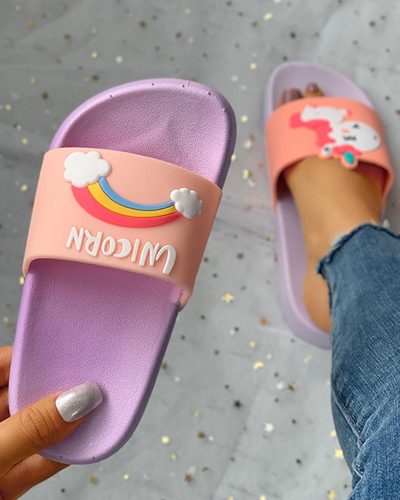 

Letter / Rainbow / Unicorn Pattern Slider Sandals For Childrens, Pink