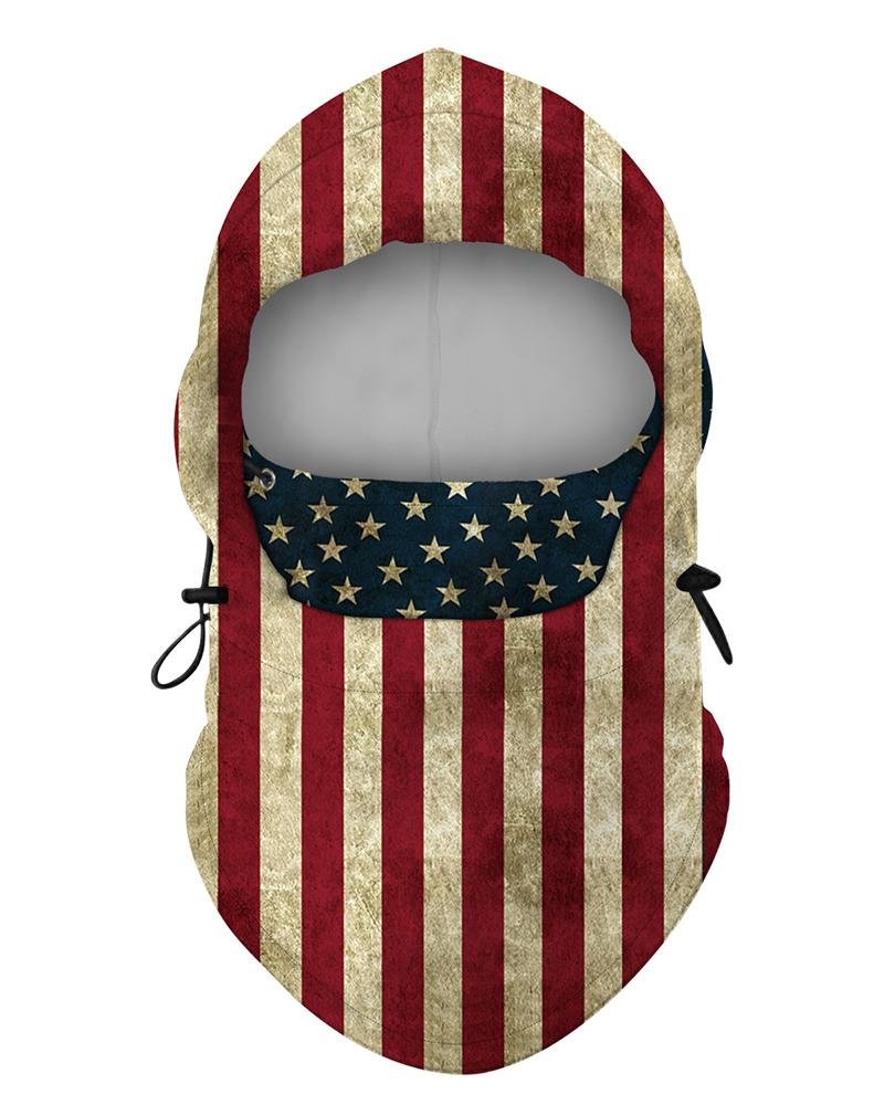

Flag Print Polar Fleece Hood Adjustable Face Bandana, Red