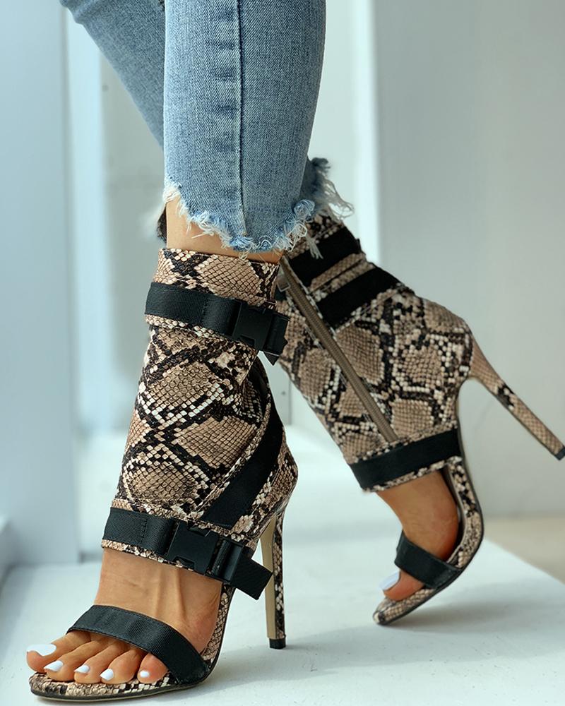 

Snakeskin Print Open Toe Thin Heels