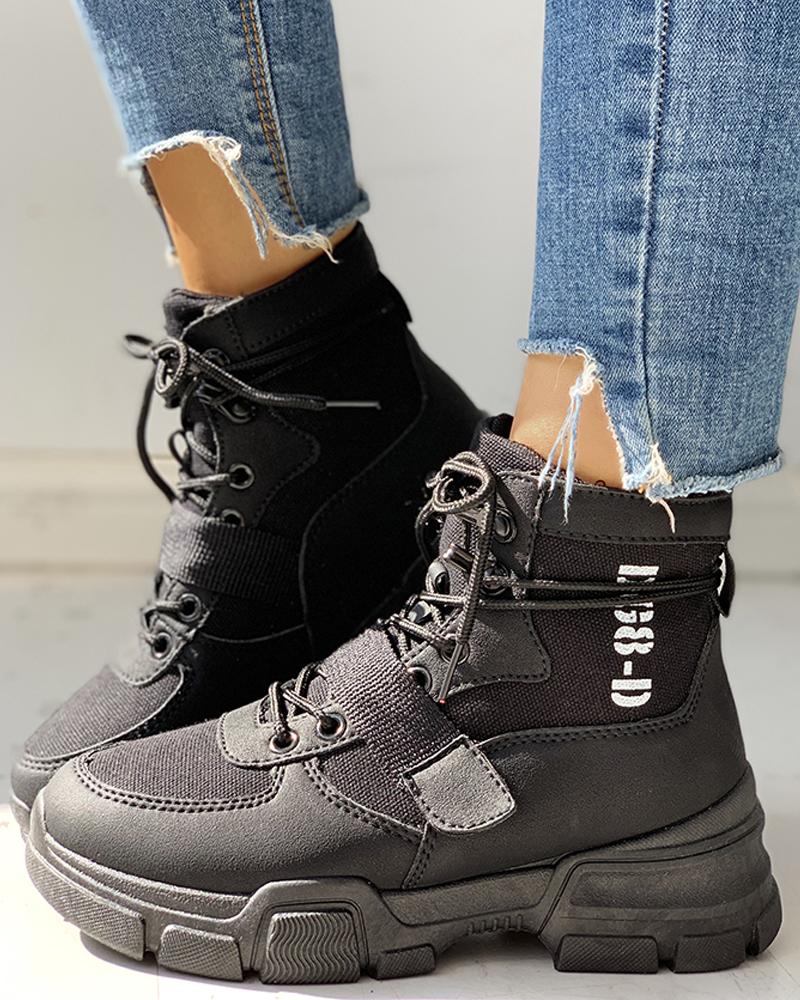 

Knitted Breathable Lace-Up Casual Boots, Black