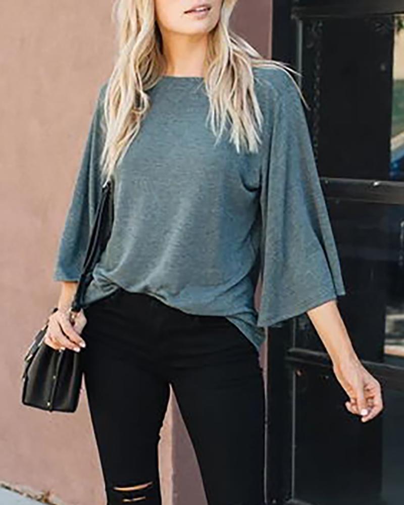 

Solid Long Sleeve Casual Blouse, Gray