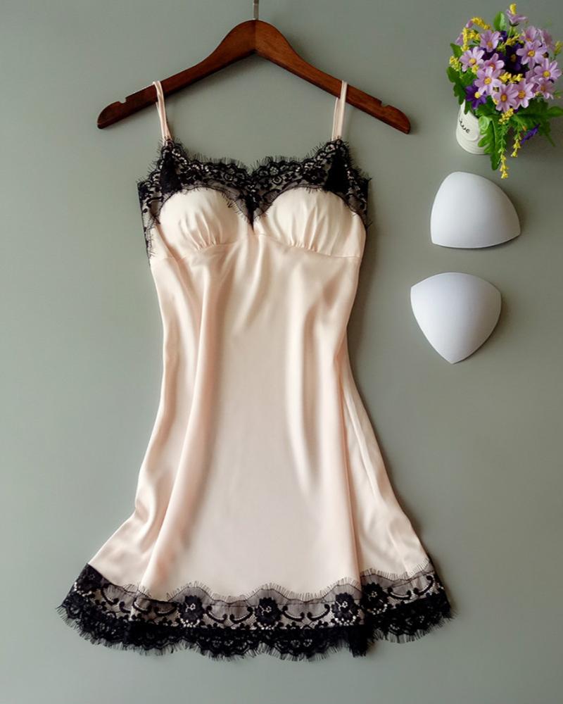

Spaghetti Strap Lace Trim Cami Dress, Apricot