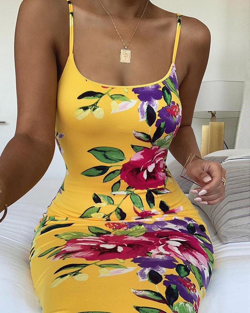 

Spaghetti Strap Floral Print Dress, Yellow