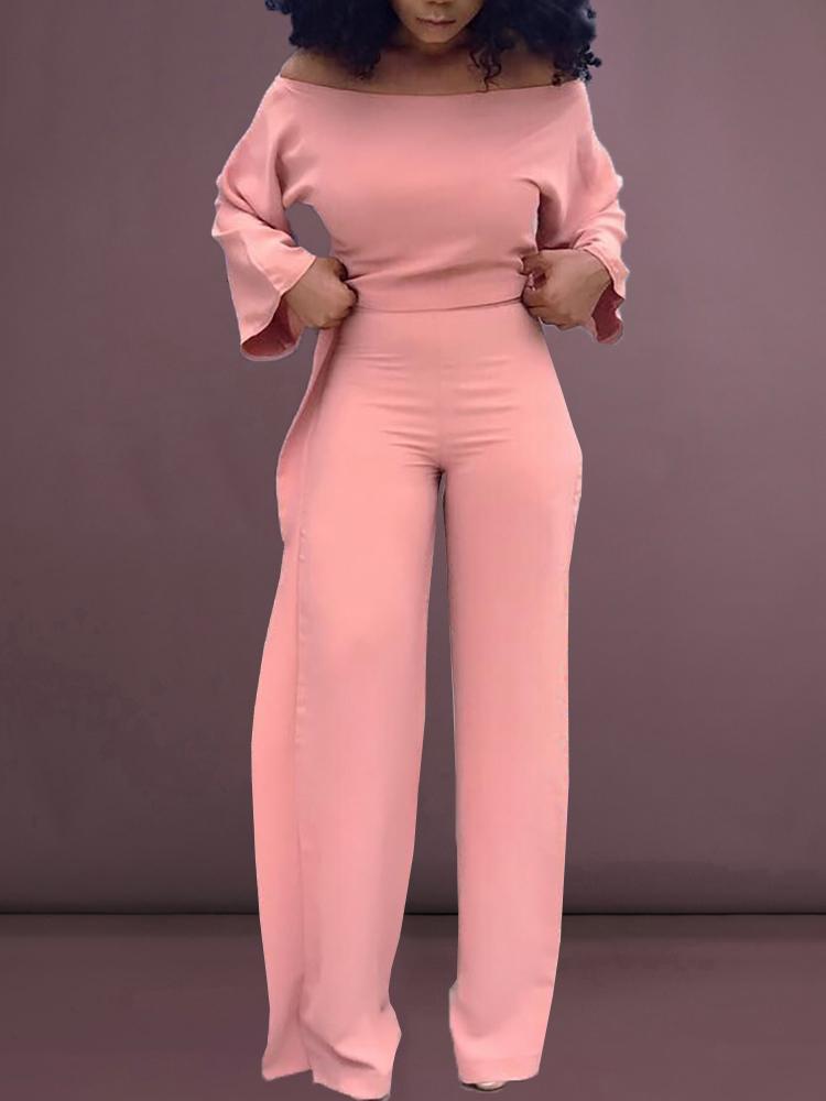 

Solid Off Shoulder Top & Ruffles Design Pant Sets, Pink