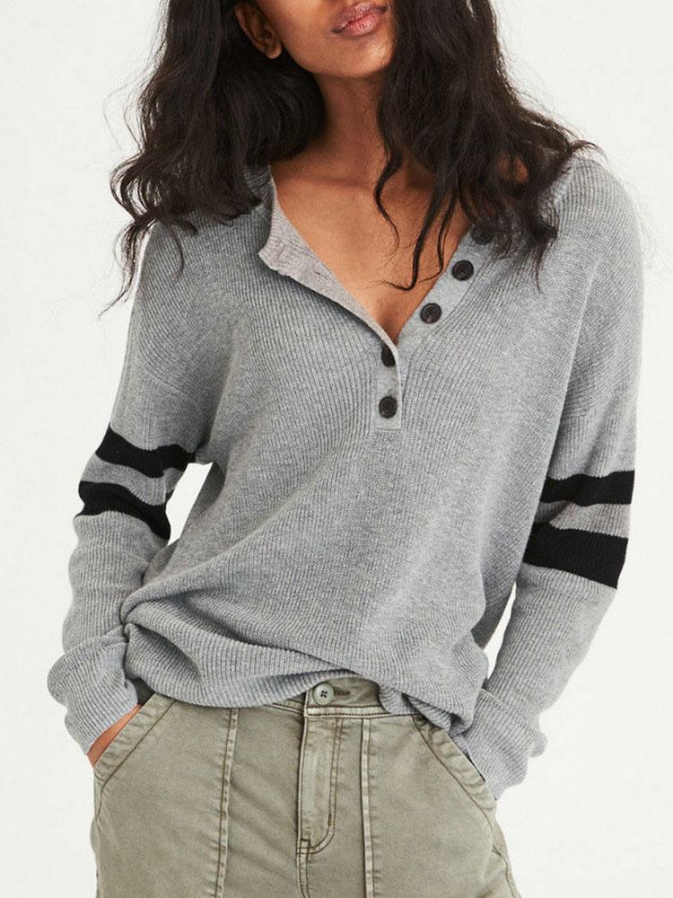 

Varsity Striped Button Detail Pullover