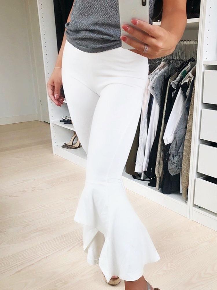 

Solid Skinny Flounced Flared Long Pants