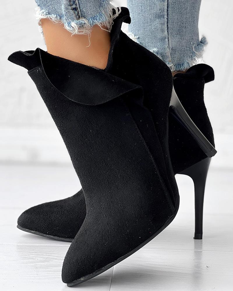 

Pointed Toe Zipper Design Thin Heeled Boots, Black