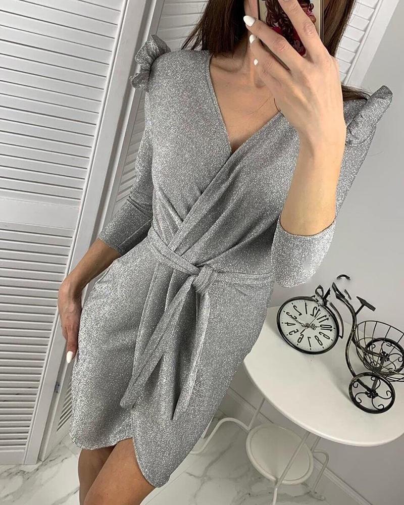 

Glitter Knitting Floral Hem Mini Dress, Silver