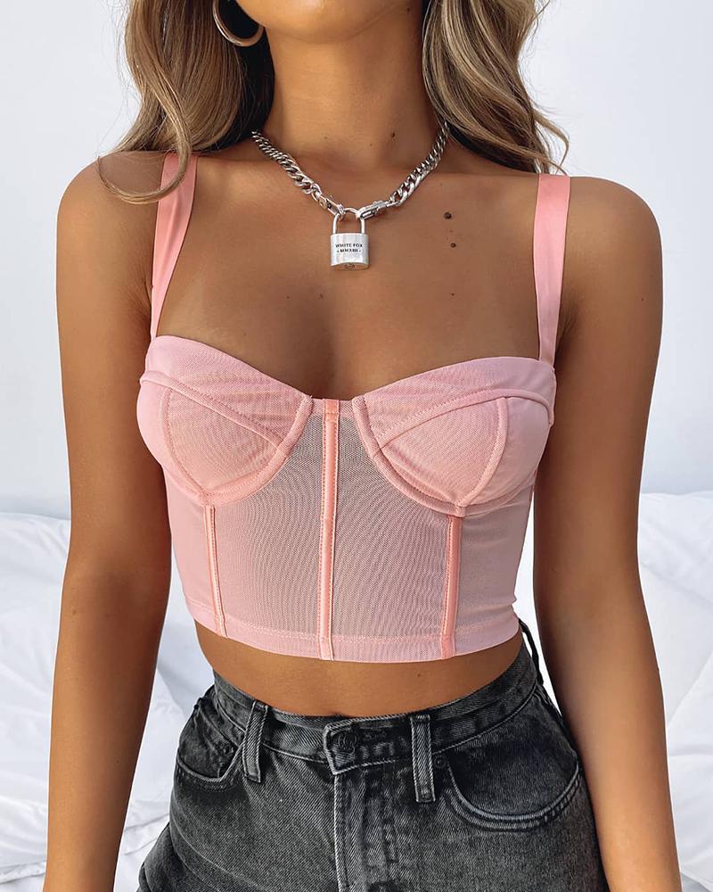 

Plain Thick Strap Corset Top, Pink