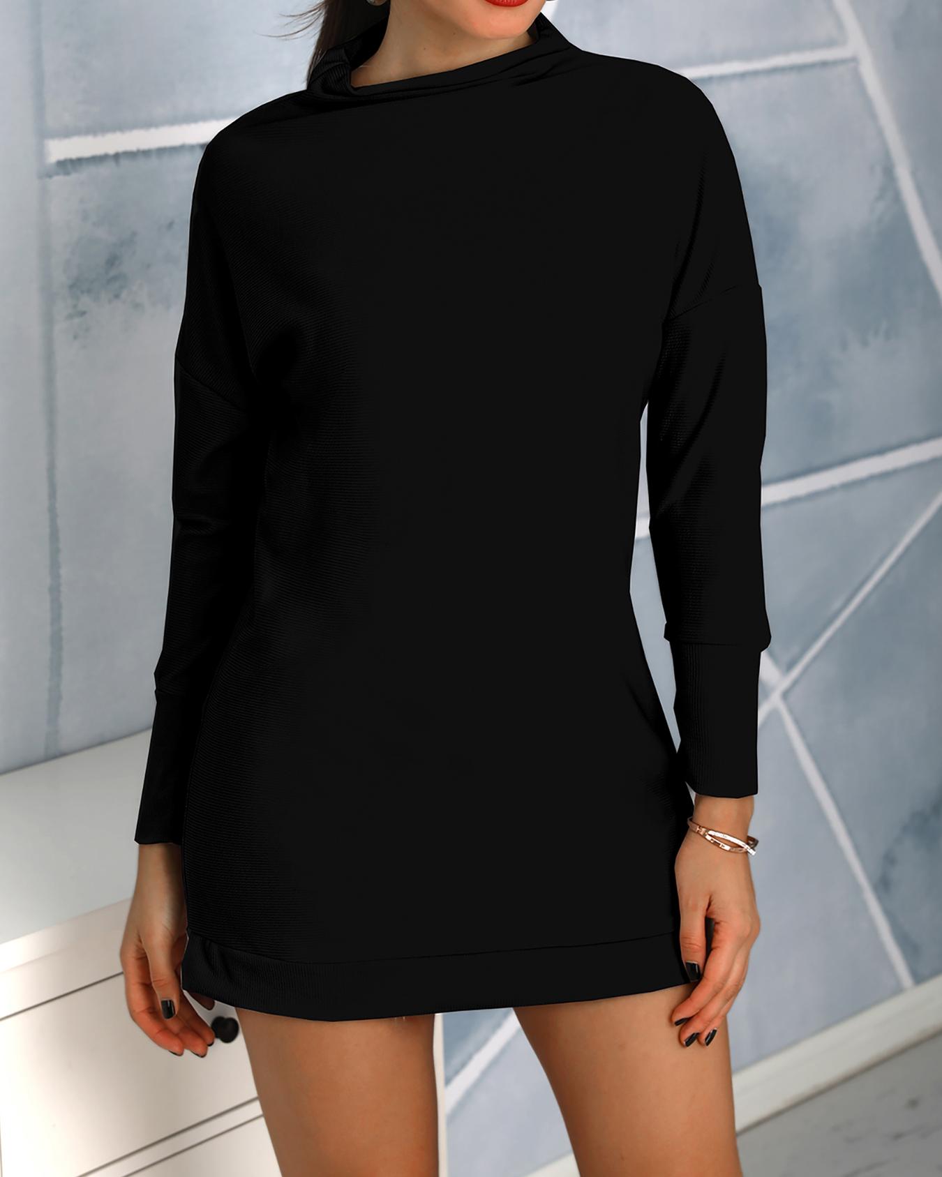 

Round Neck Long Sleeve Casual Dress, Black