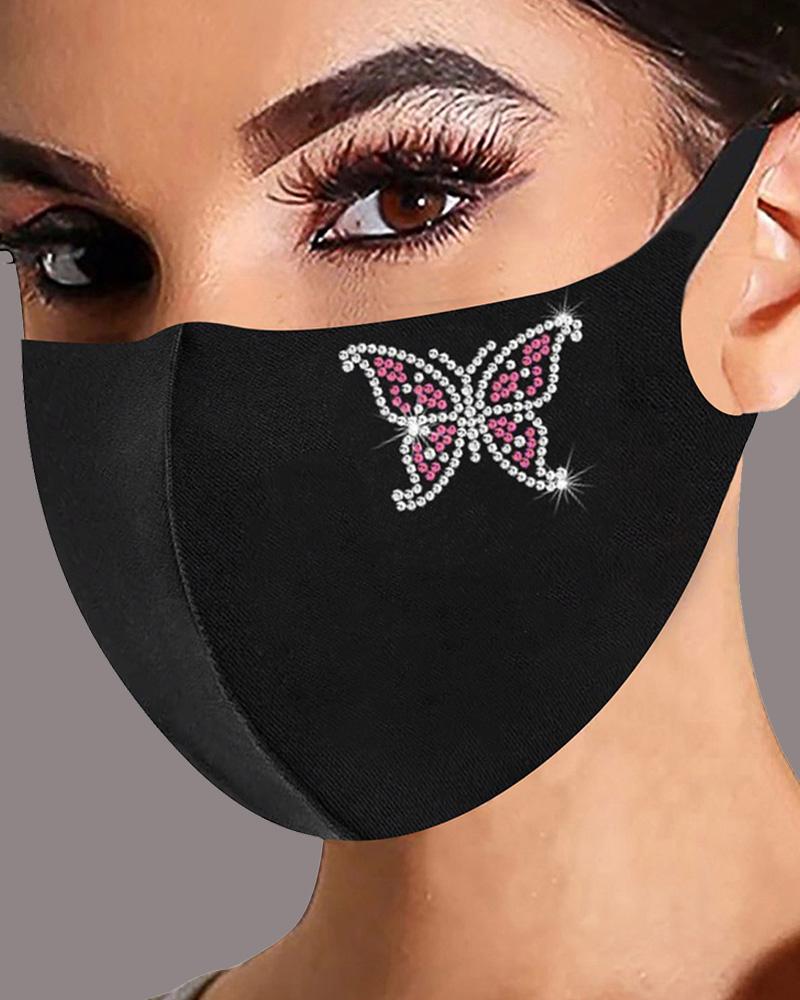 

Butterfly Pattern Studded Breathable Face Mask, Hot pink