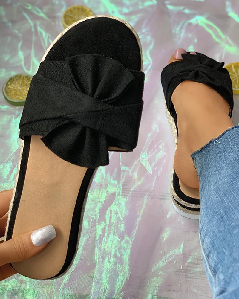 

Bowknot Design Open Toe Platform Espadrille Heels, Black