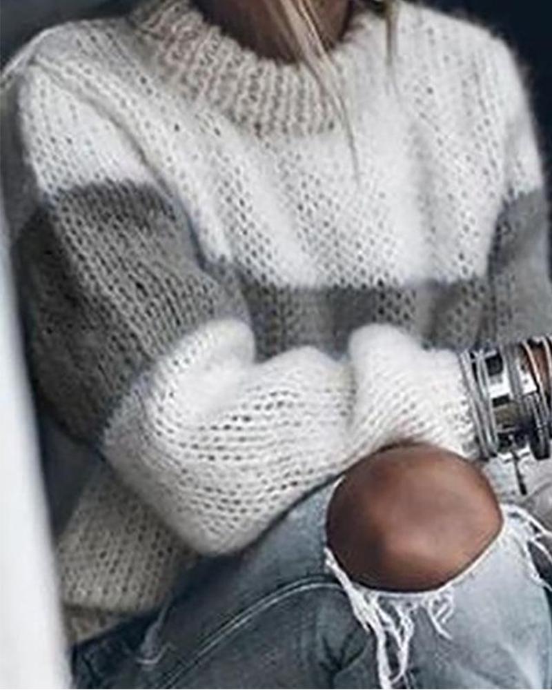 

Casual Long Sleeve Mohair Sweater, Gray