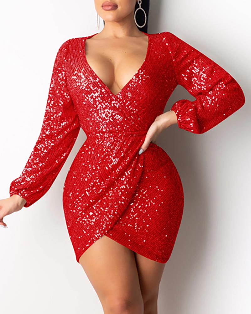 

Open Back Sequin Bodycon Dress, Red