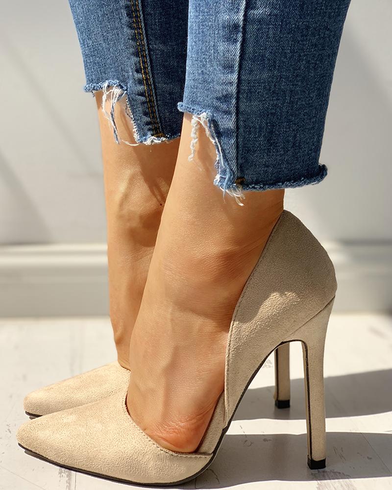 

Suede Pointed Toe Thin Heels, Apricot