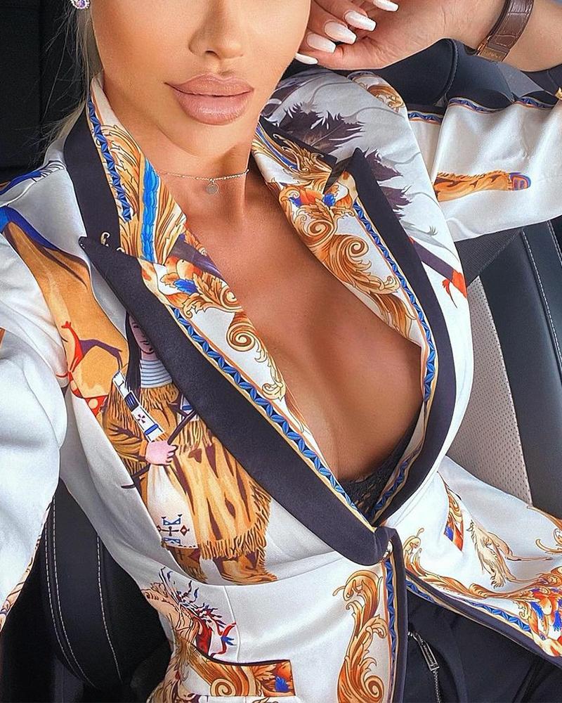 

Retro Patterns Printing Long Sleeve Coats, White